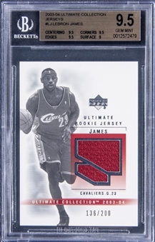 2003-04 UD Ultimate Collection Jerseys #LJ-J LeBron James Rookie Card (#136/200) - BGS GEM MINT 9.5